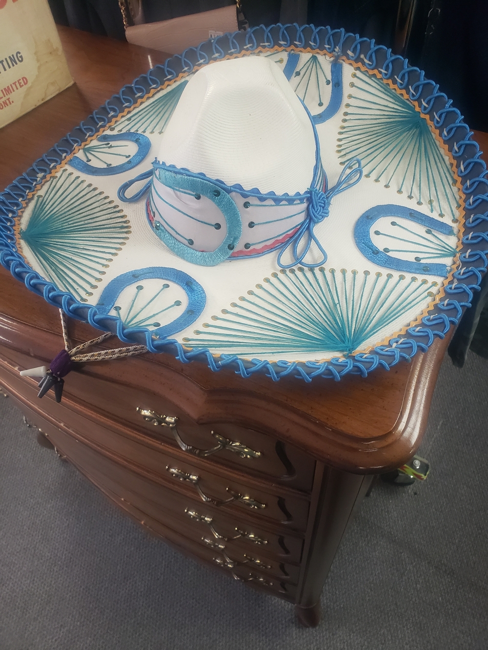 Vintage Mexican Charro Sombrero | White & Blue | Fiesta  Mariachi Hat